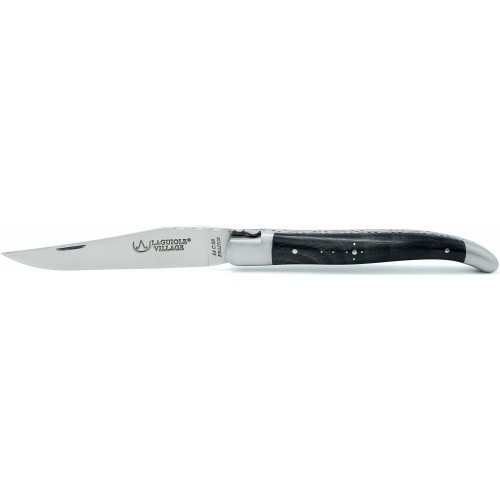 Laguiole pocket knife 12 cm double chiseled plates 2 bolsters with a corkscrew in black horn