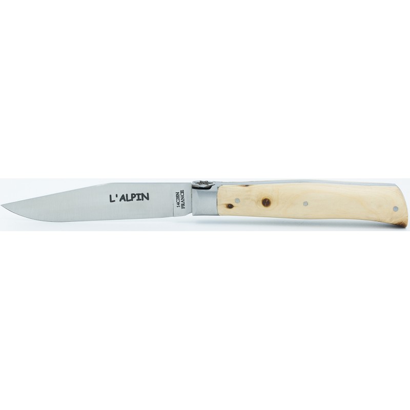Alpin knife with the Edelweiss spring in juniper