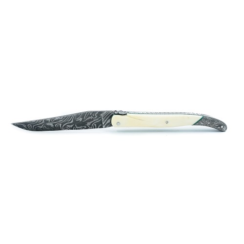 Couteau Laguiole 12 cm 1 mitre damas lame damas carbone en phacochère