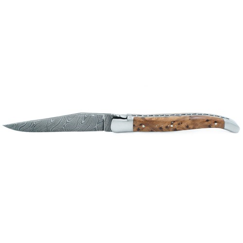 Laguiole pocket knife 12cm 2 bolsters in Thuja and carbon damascus blade