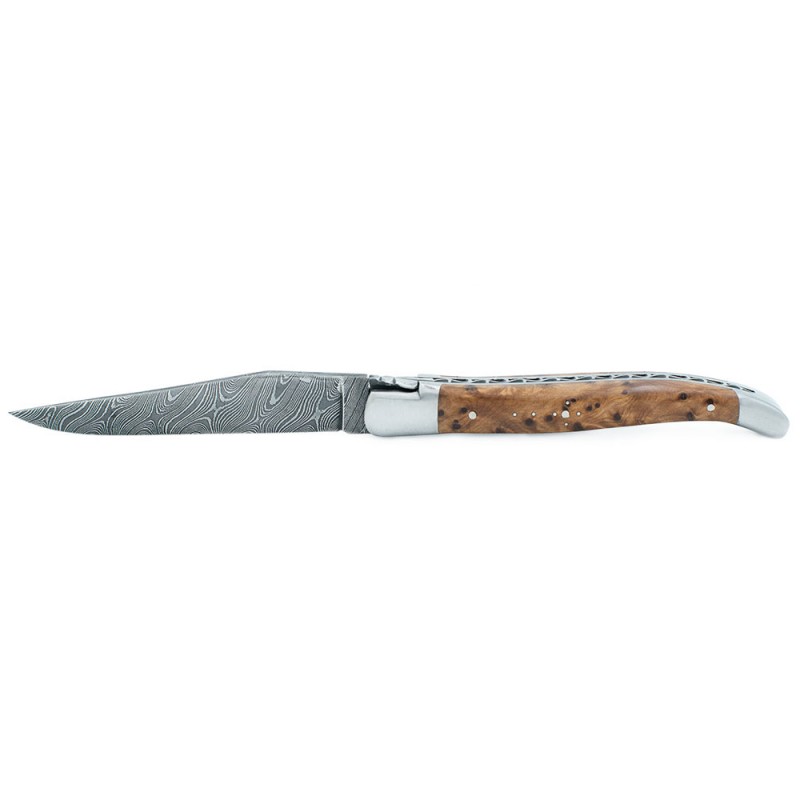 Couteau Laguiole 12 cm en thuya et lame damas carbone