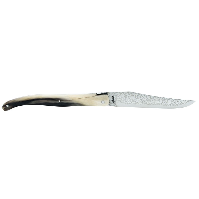 Couteau Laguiole 12 cm en pointe de corne et lame damas japonais