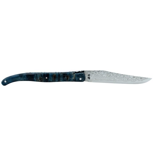 Couteau Laguiole 12 cm en fourche de peuplier teinté et lame damas japonais