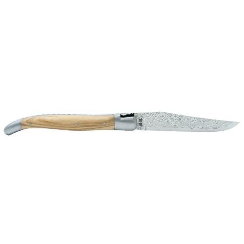 Laguiole pocket knife 12cm 2 bolsters in olivewood and japanese damascus blade