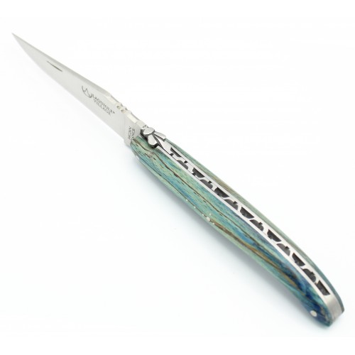 Couteau Laguiole 11cm Plein manche en Hêtre de l&#039;Aubrac Bleu Roi