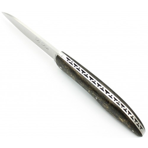 Couteau Le Loki 12cm plein manche en Fibre de carbone et feuilles d&#039;or