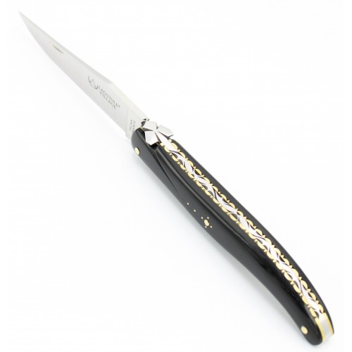Couteau Laguiole d&#039;exception 12 cm plein manche pointe de corne noire