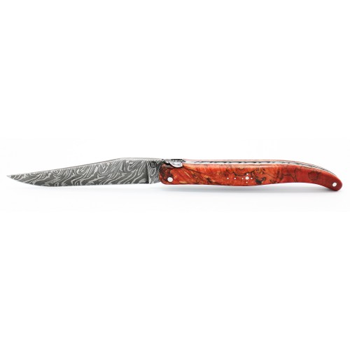 Couteau Laguiole d'exception 12 cm plein manche en érable teinté rouge