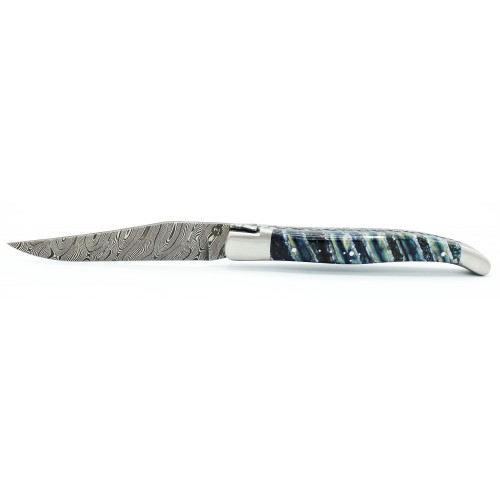 Couteau Laguiole 12cm 2 mitres en molaire de mammouth et lame Damas