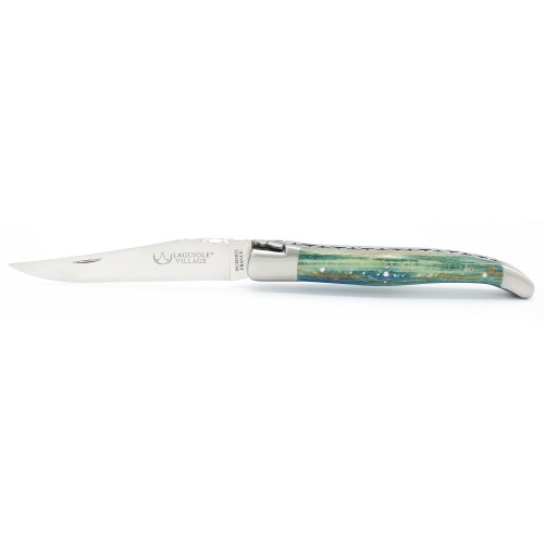 Laguiole pocket knife 12cm 2 bolsters in turquoise blue birch