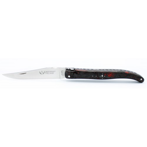 Couteau Laguiole 12 cm plein manche Fibre de carbone Dark rouge