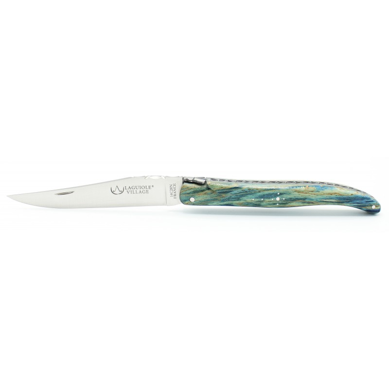 Couteau Laguiole 12 cm plein manche Hêtre de l'Aubrac bleu roi