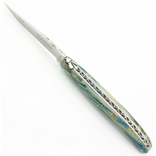 Couteau Laguiole 12 cm plein manche Hêtre de l&#039;Aubrac bleu roi