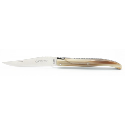 Couteau Laguiole 12 cm plein manche en pointe de corne blonde