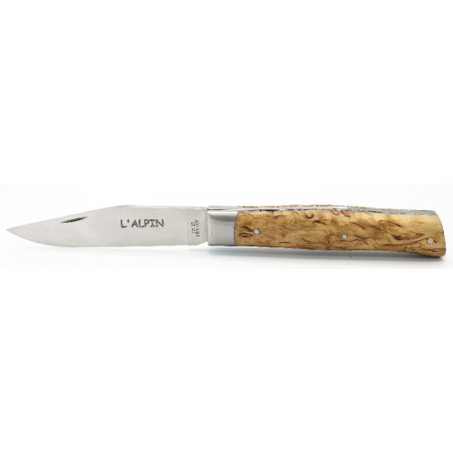 Couteau L&#039;Alpin 11cm Platines Guillochées en Bouleau