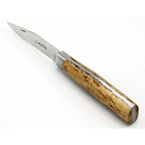 Couteau L&#039;Alpin 11cm Platines Guillochées en Bouleau