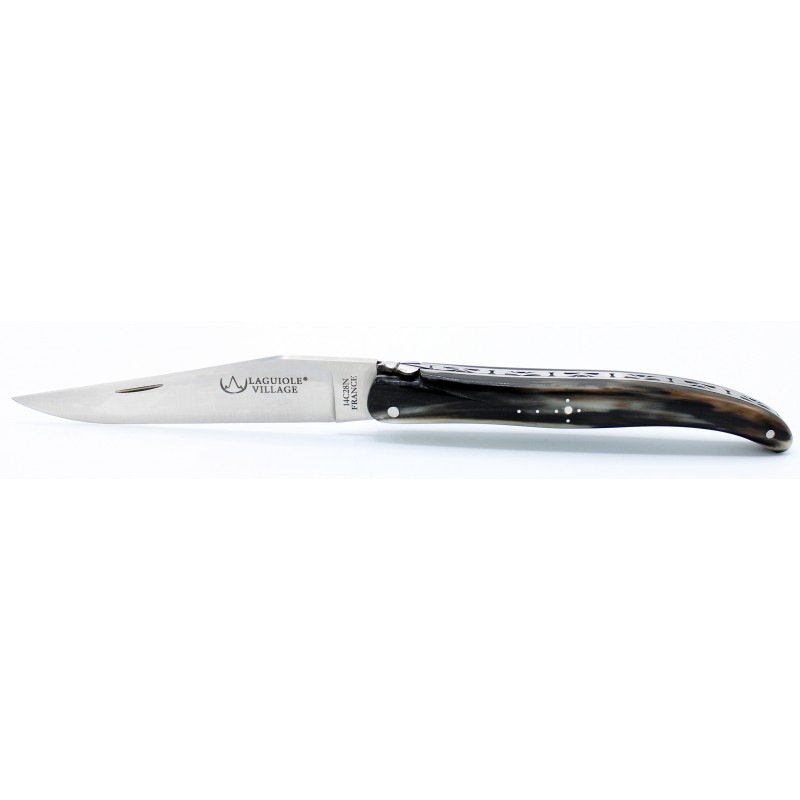 Laguiole pocket knife 11cm full handle in marbled horn tip