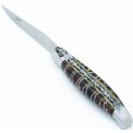 Couteau en molaire de Mammouth lame de Damas Japonaise et ressort sculpté