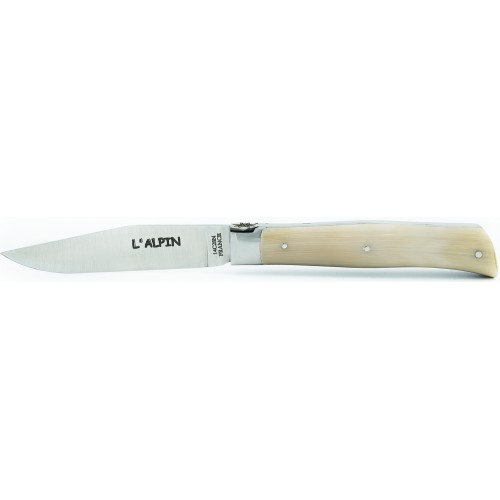 Pocket knife l'Alpin with Edelweiss spring in blonde horn tip