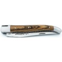 Laguiole folding knife in juniper, guilloched dual turntables and carved spring